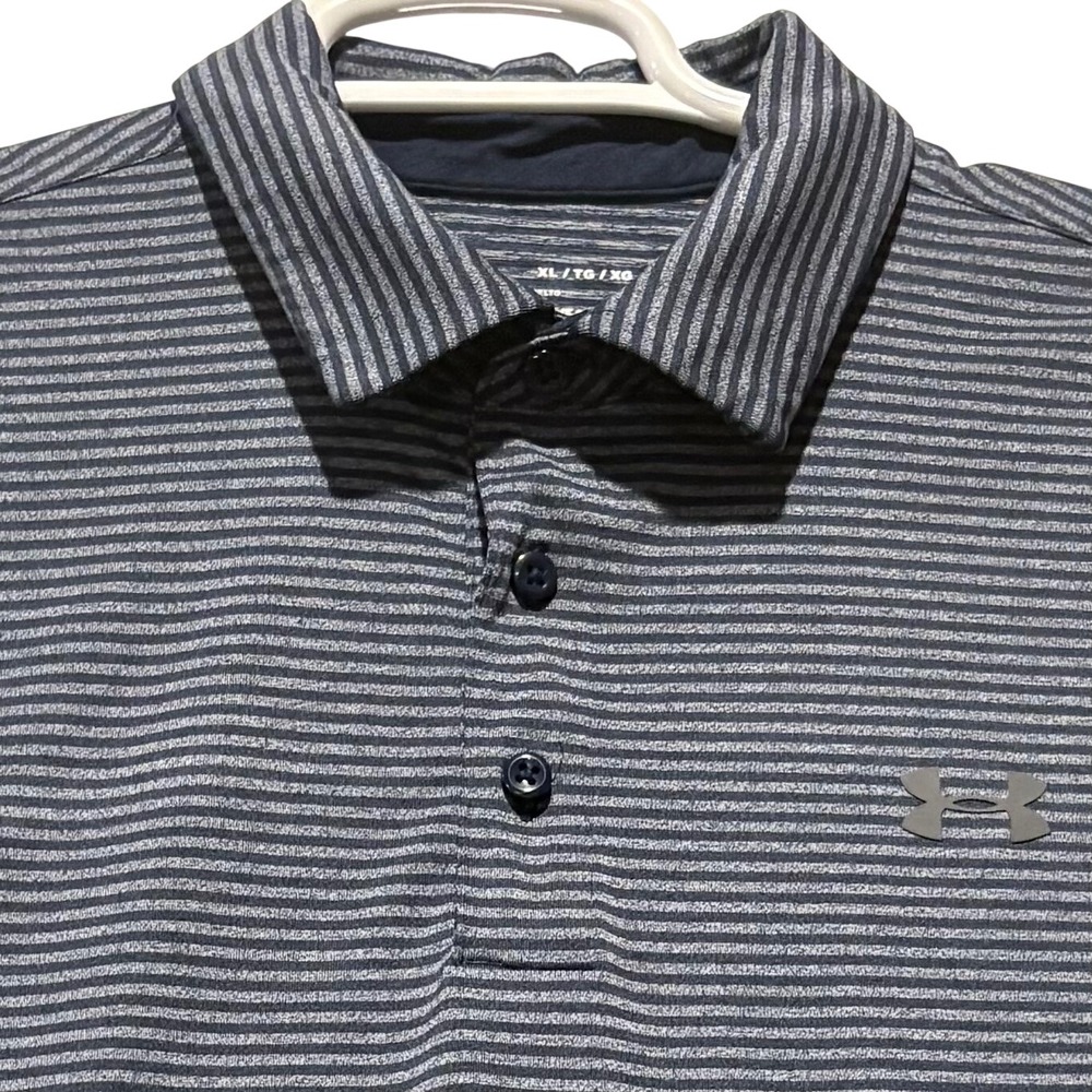 Under Armour Men's Heatgear Loose Fit Navy Striped Grey Golf Polo Shirt XL